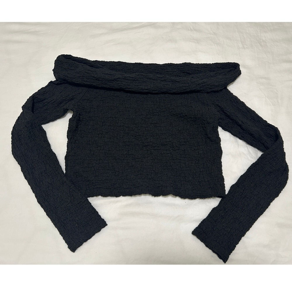 Petal + Pup Womens Black Popcorn Textured Off The Shoulder Long Sleeve Top Large